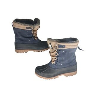 Mishansha Mens Snow Boots Navy Blue Tan Duck Boots Faux Fur Lined Size 7